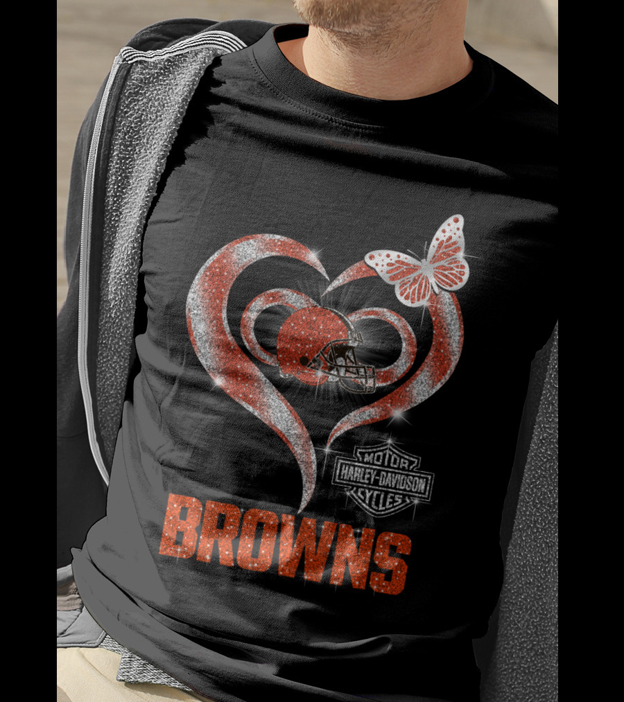Browns Heart Helmet Butterfly Motor Harley Davidson Cycles T-Shirt