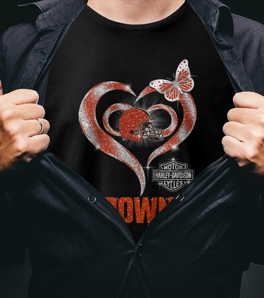 Browns Heart Helmet Butterfly Motor Harley Davidson Cycles T-Shirt