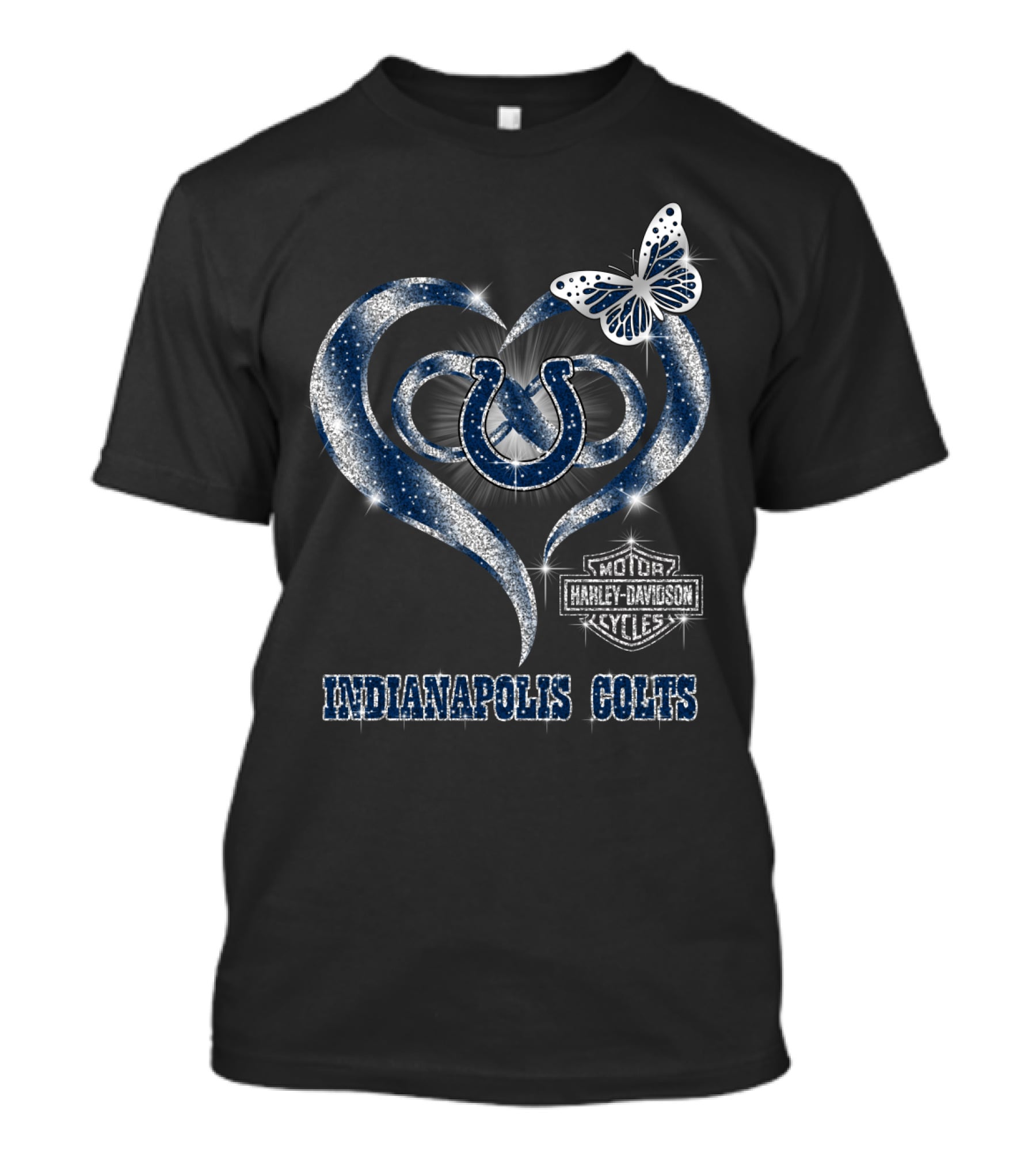Indianapolis Colts Harley Davidson Heart Logo With Butterfly T-Shirt