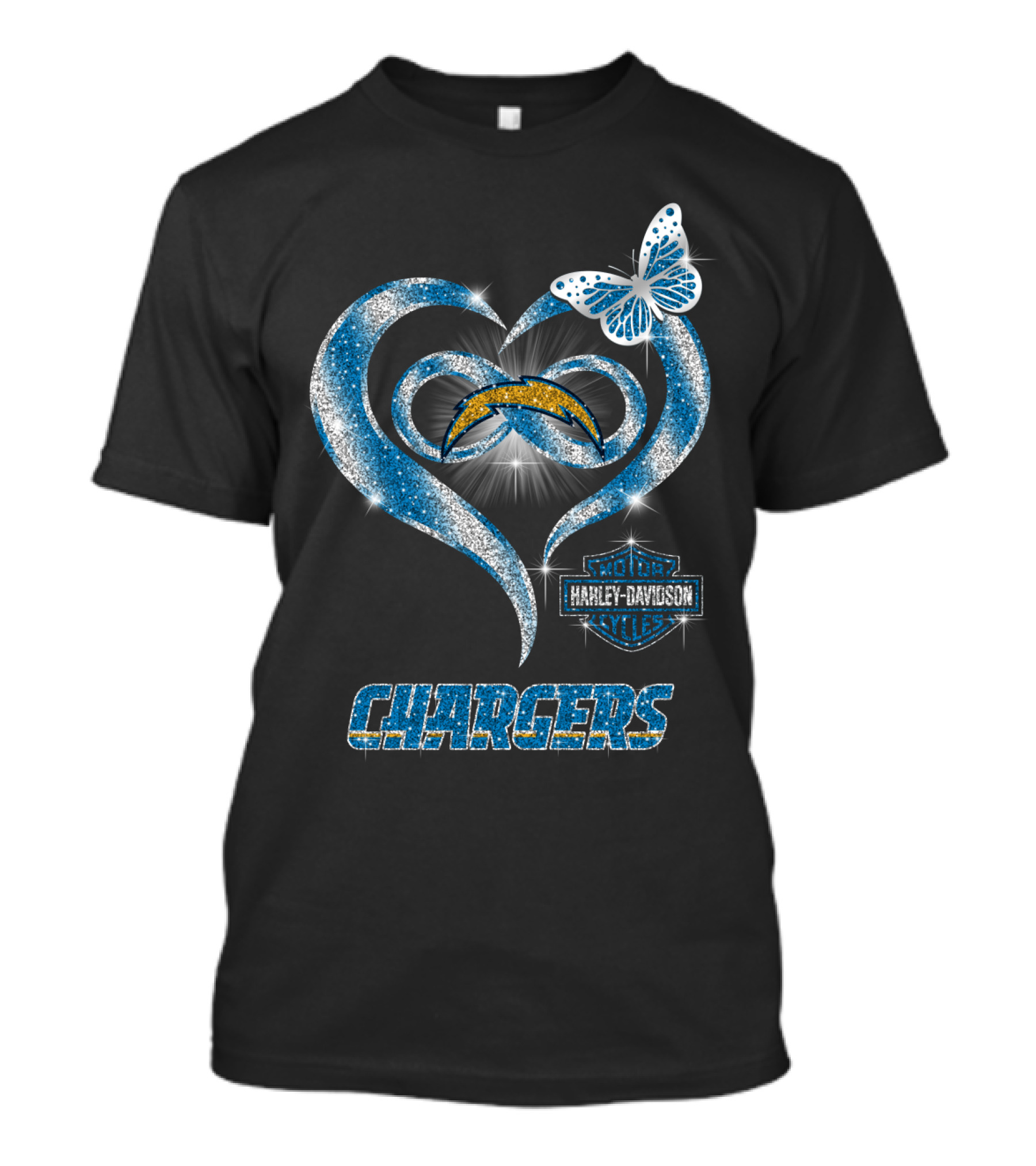Hlh01 Los Angeles Chargers Harley Davidson Motorcycles Heart Butterfly T-Shirt
