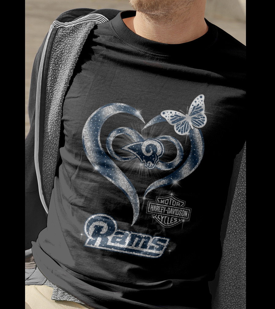 Los Angeles Rams Harley Davidson Heart Butterfly T-Shirt