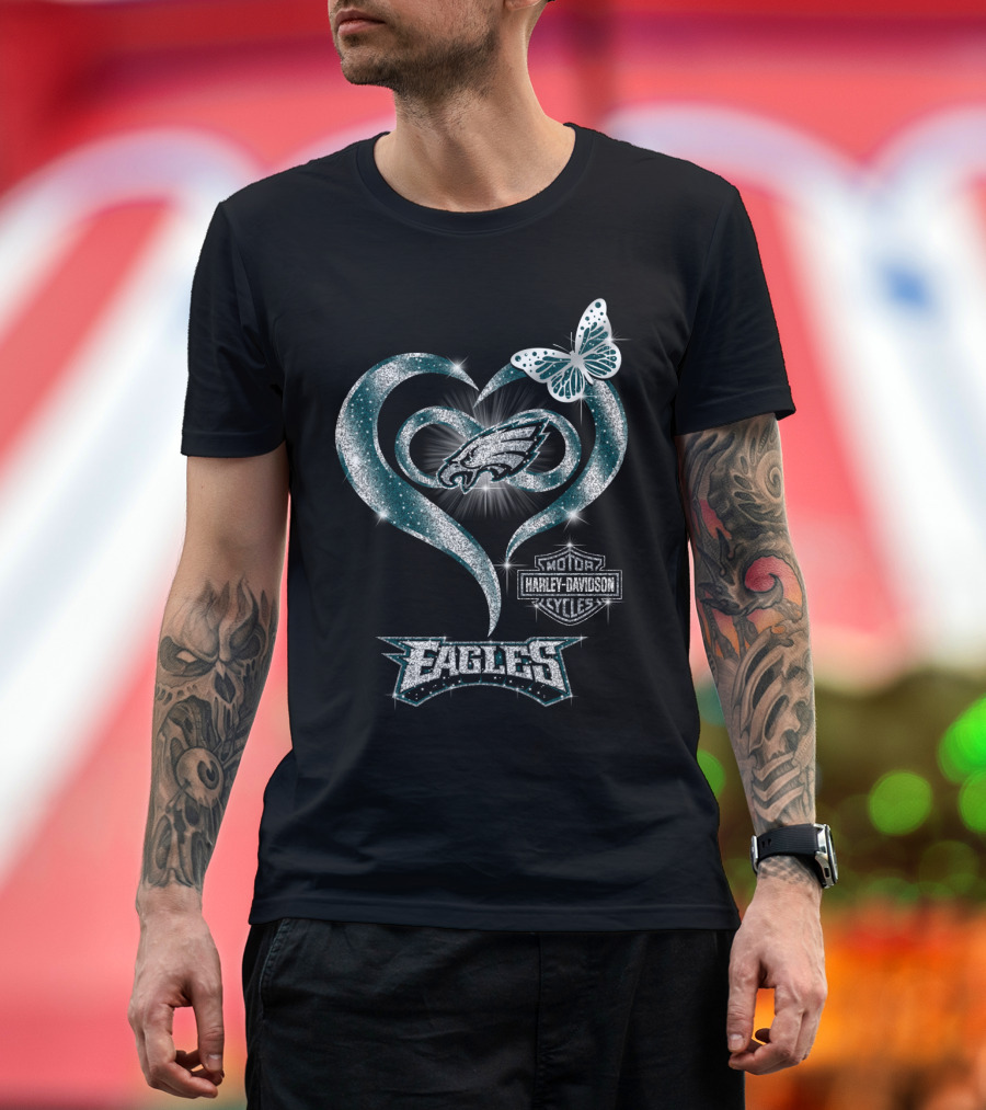 Hlh01 Philadelphia Eagles Harley Davidson Heart Butterfly T-Shirt