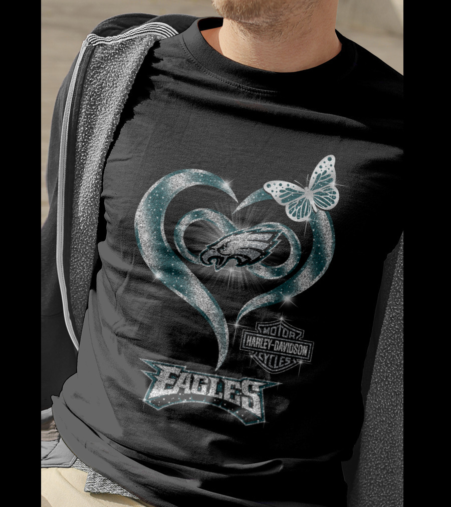 Hlh01 Philadelphia Eagles Harley Davidson Heart Butterfly T-Shirt