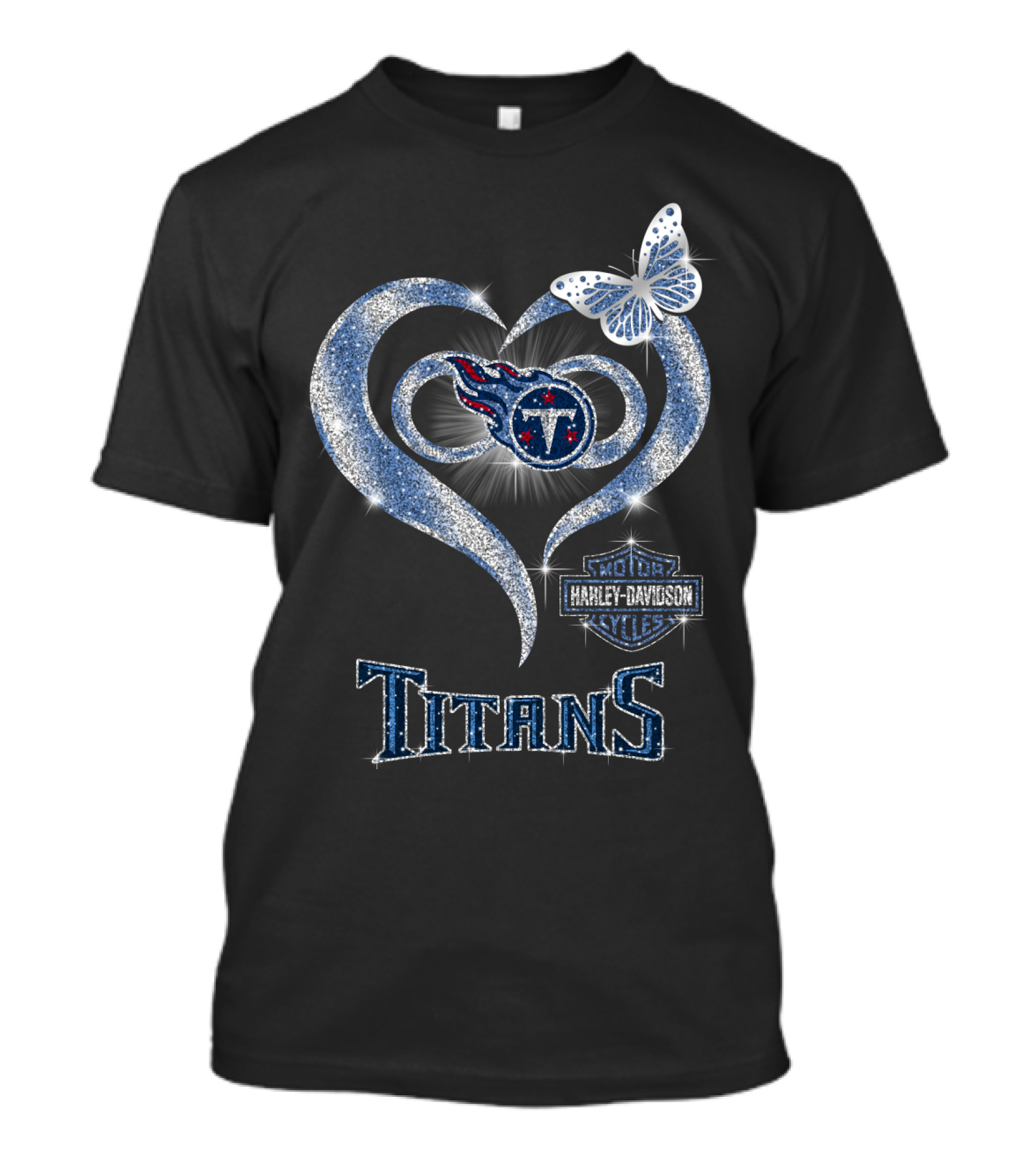 Hlh01 Tennessee Titans Heart Butterfly Harley Davidson T-Shirt