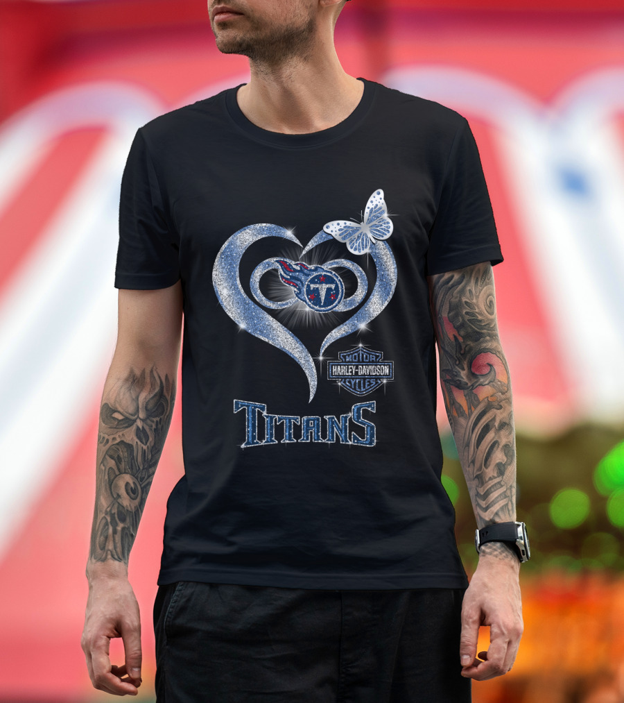 Hlh01 Tennessee Titans Heart Butterfly Harley Davidson T-Shirt