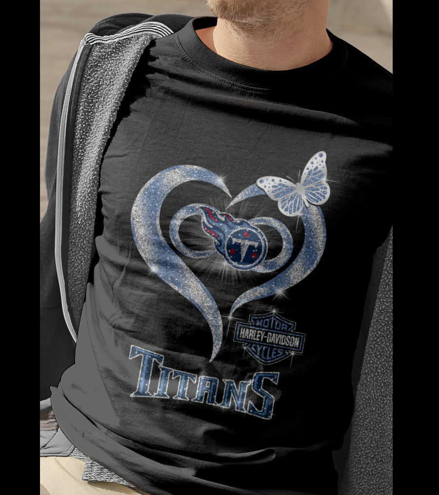 Hlh01 Tennessee Titans Heart Butterfly Harley Davidson T-Shirt