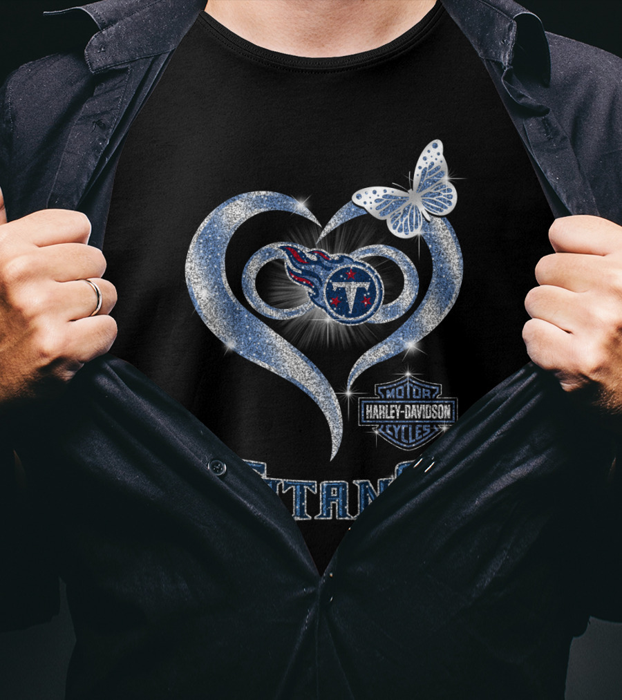 Hlh01 Tennessee Titans Heart Butterfly Harley Davidson T-Shirt