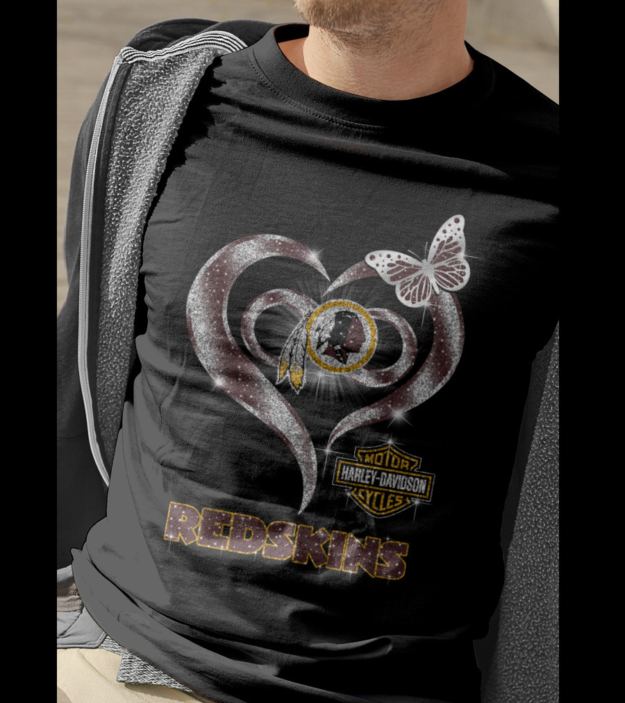 Hlh01 Washington Redskins Harley Davidson Heart Butterfly T-Shirt
