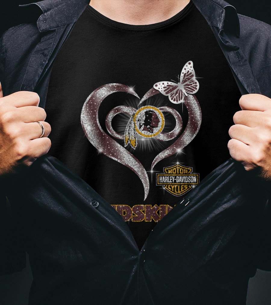 Hlh01 Washington Redskins Harley Davidson Heart Butterfly T-Shirt