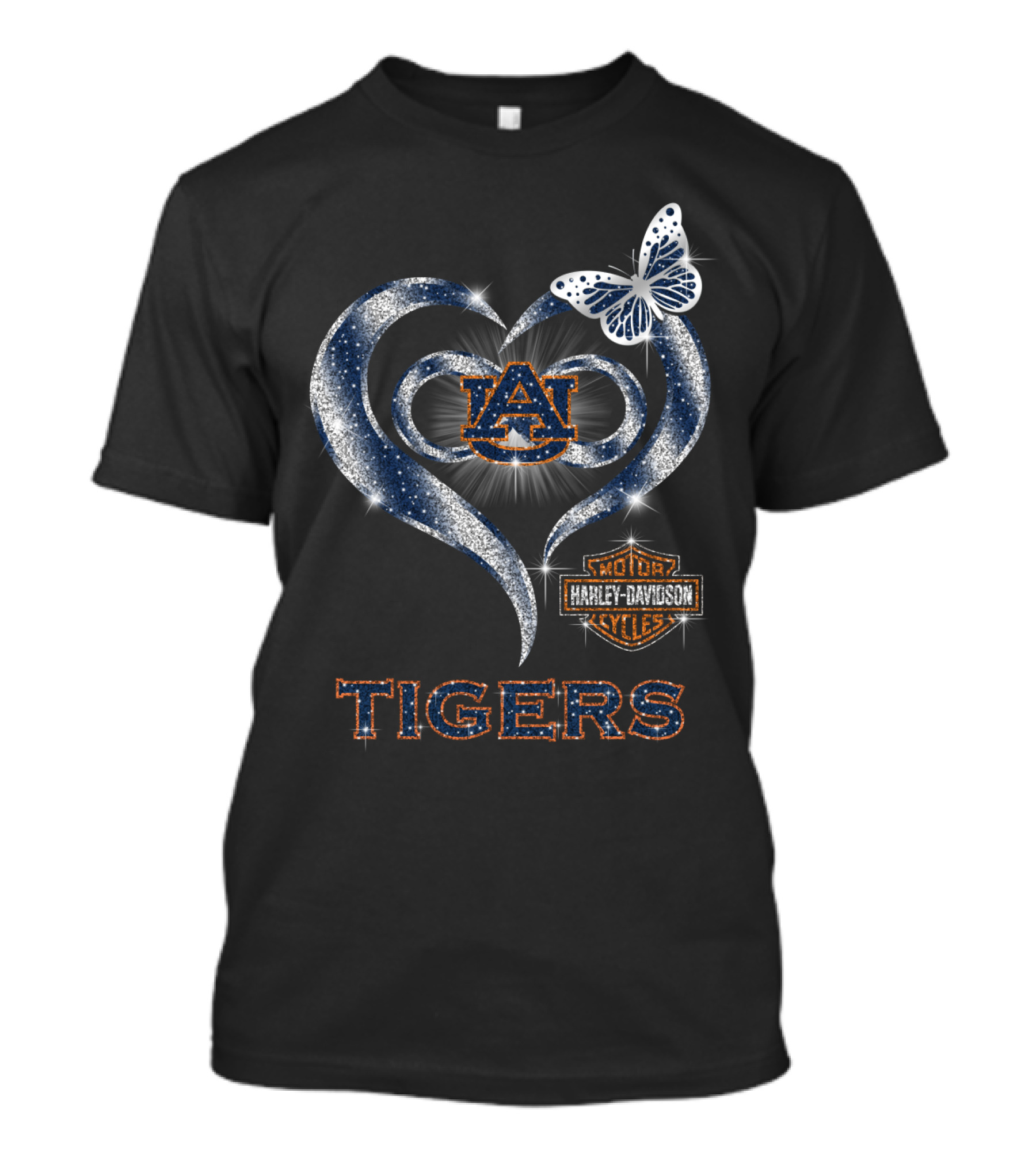 Hlh01 Auburn Tigers Harley Davidson Heart Butterfly T-Shirt
