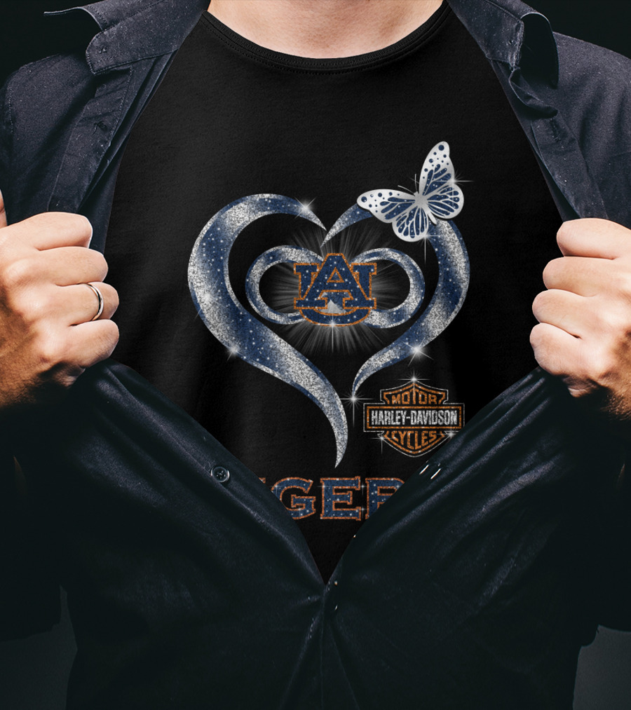 Hlh01 Auburn Tigers Harley Davidson Heart Butterfly T-Shirt