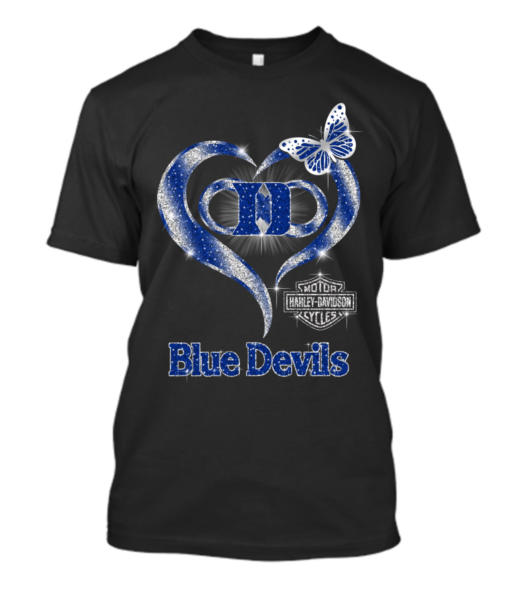 Hlh01 Duke Blue Devils Harley Davidson Heart And Butterfly T-Shirt