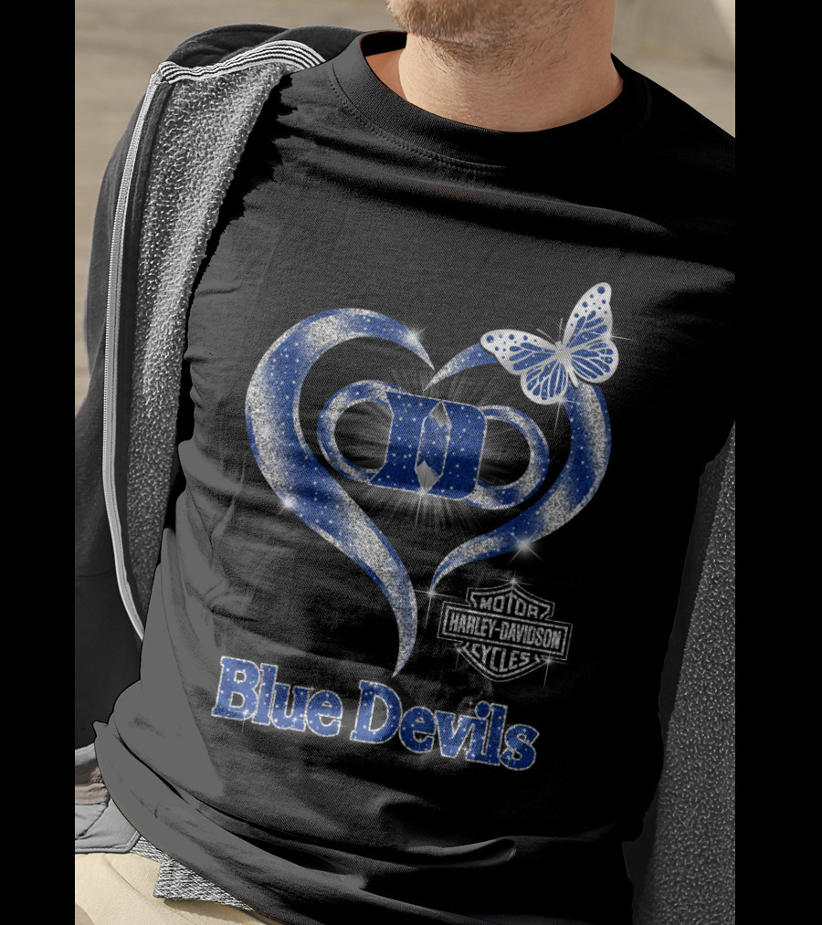 Hlh01 Duke Blue Devils Harley Davidson Heart And Butterfly T-Shirt