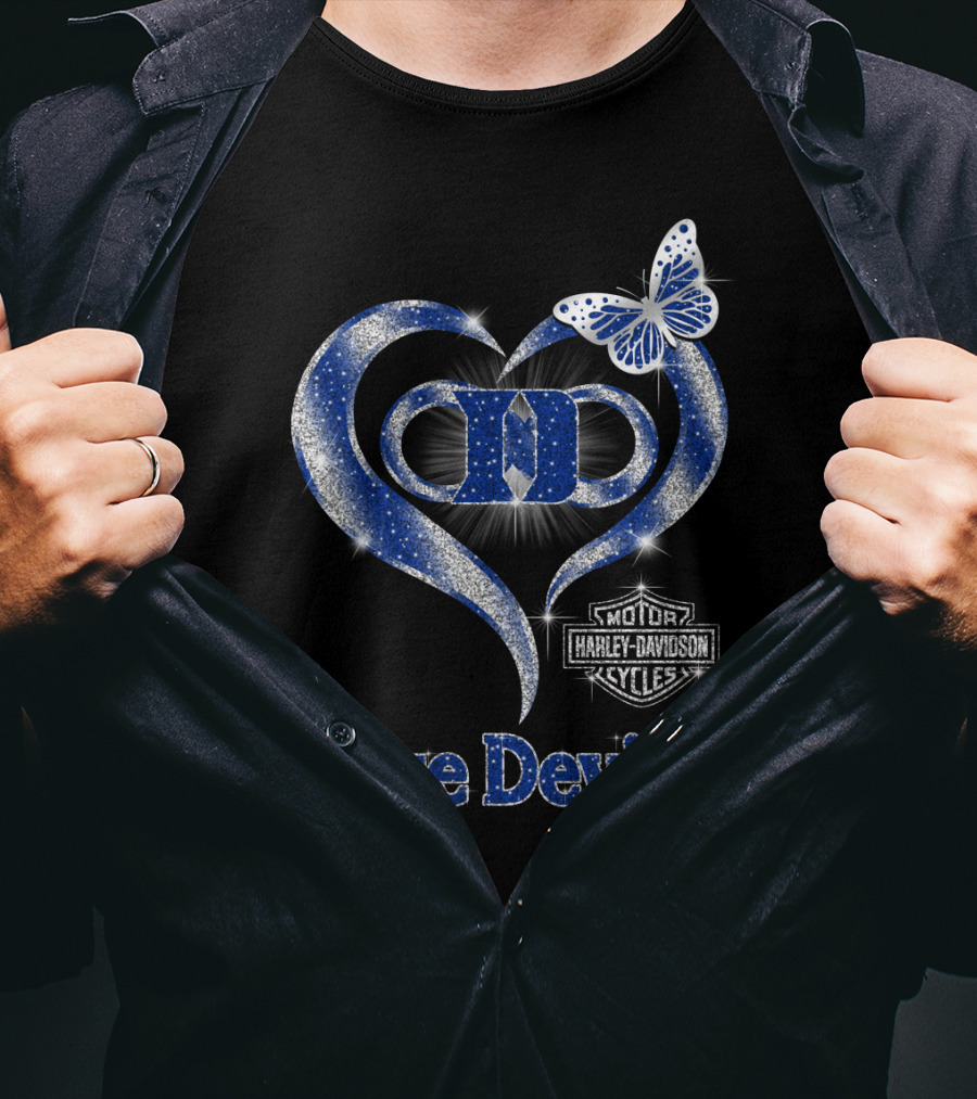 Hlh01 Duke Blue Devils Harley Davidson Heart And Butterfly T-Shirt