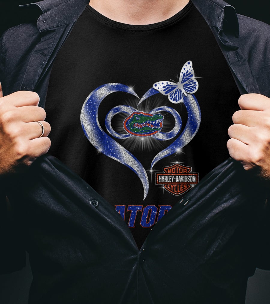 Hlh01 Florida Gators Harley Davidson Heart Butterfly T-Shirt