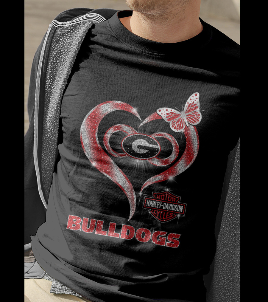 Hlh01 Georgia Bulldogs Heart Harley Davidson Styles Butterfly T-Shirt