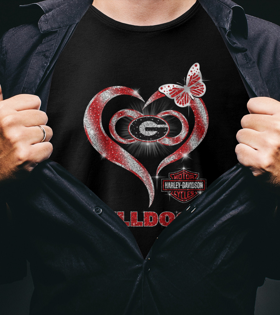 Hlh01 Georgia Bulldogs Heart Harley Davidson Styles Butterfly T-Shirt