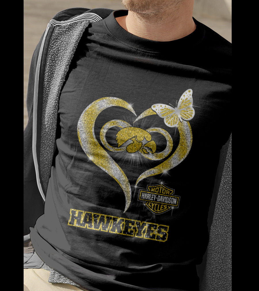 Hawkeyes Heart Harley Davidson Butterfly Sparkle T-Shirt