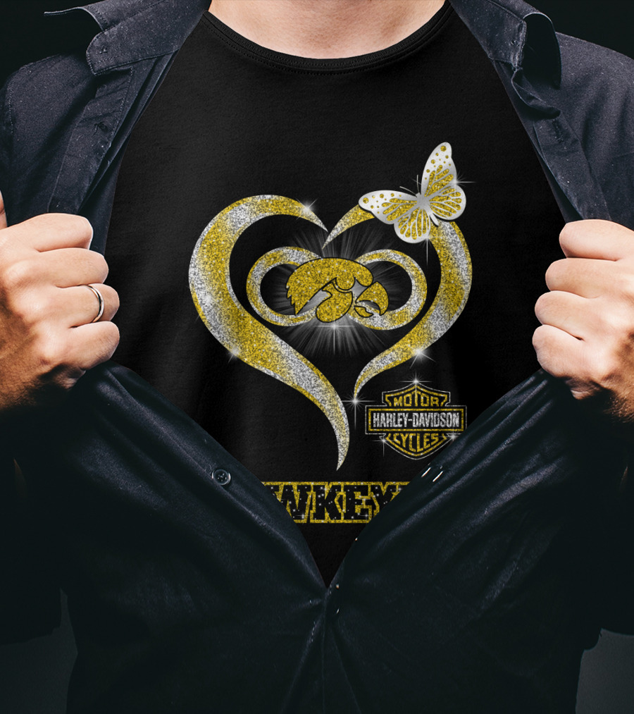 Hawkeyes Heart Harley Davidson Butterfly Sparkle T-Shirt