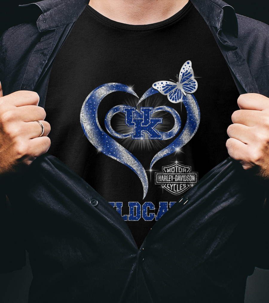 Uk Wildcats Heart Motor Harley Davidson Cycles Butterfly T-Shirt