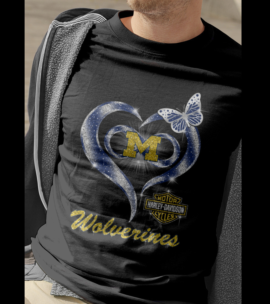 Hlh01 Michigan Wolverines Heart M Harley Davidson Butterfly T-Shirt