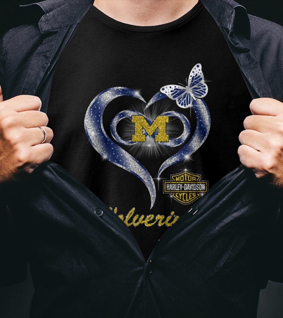 Hlh01 Michigan Wolverines Heart M Harley Davidson Butterfly T-Shirt