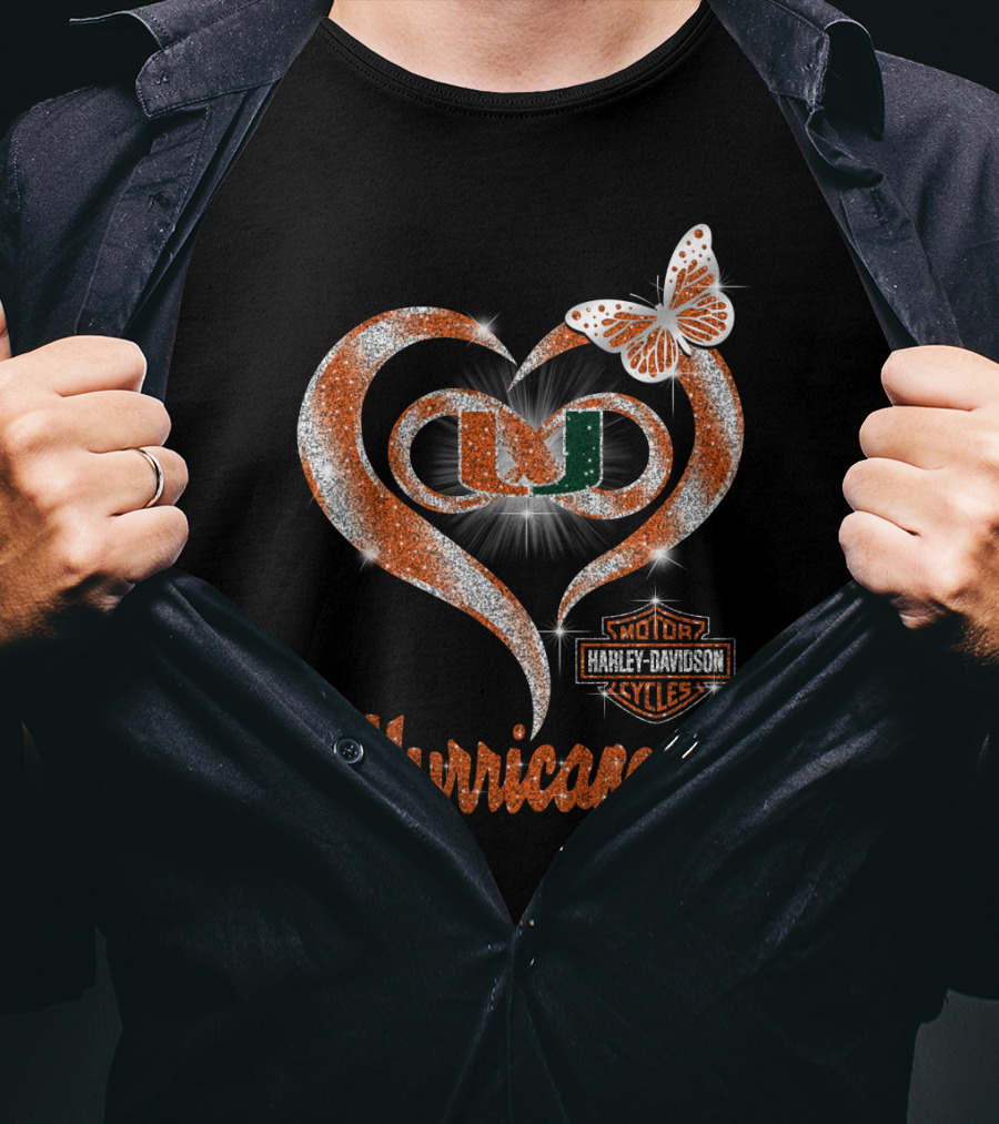 Miami Hurricanes U Heart Harley Davidson Butterfly Sparkle T-Shirt