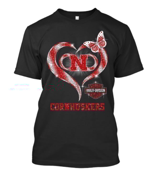 Nebraska Cornhuskers Heart Butterfly Harley Davidson Styles T-Shirt