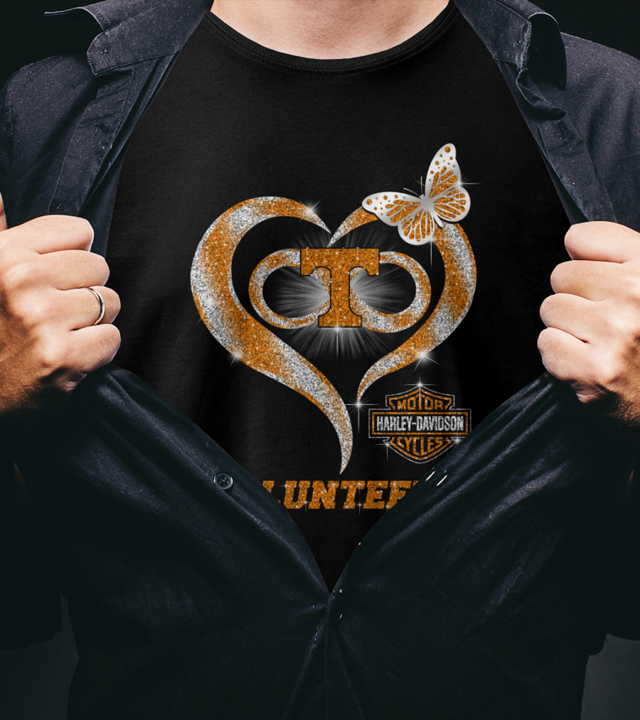 Tennessee Volunteers Harley Davidson Heart Butterfly T-Shirt