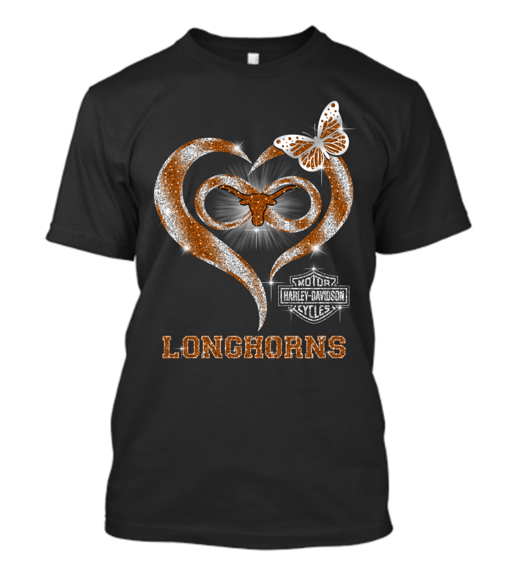 Hlh01 Texas Longhorns Harley Davidson Motorcycles Butterfly T-Shirt