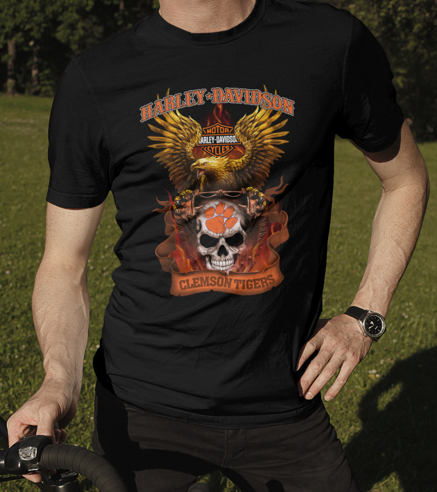 Harley Davidson Eagle Skull Clemson Tigers T-Shirt
