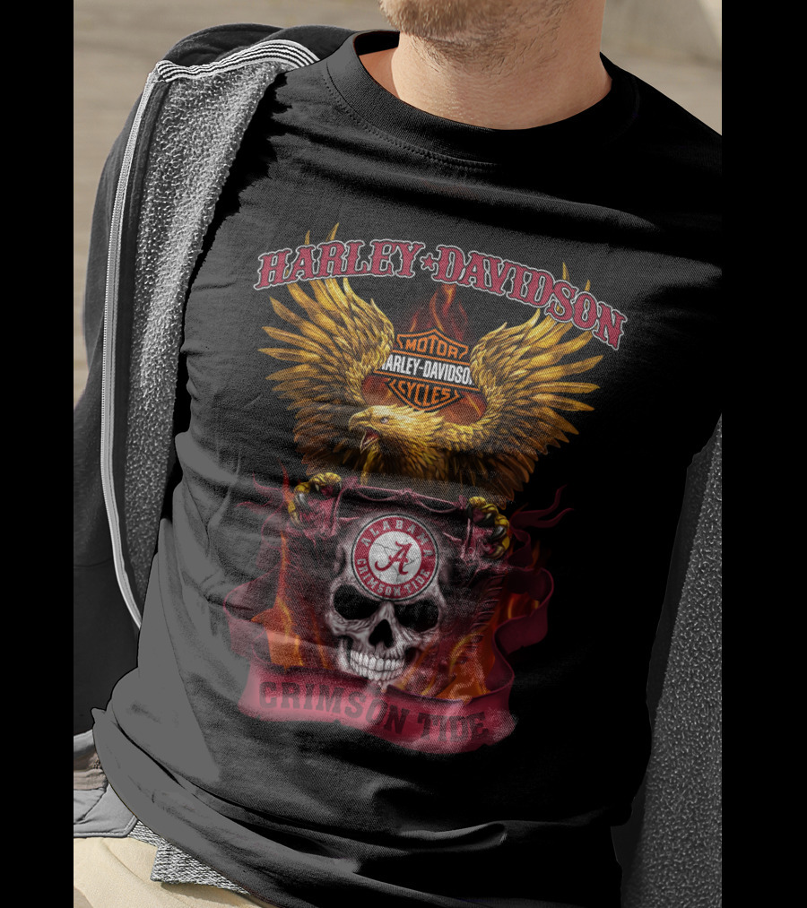 Harley Davidson Alabama Crimson Tide Motorcycles Eagle Skull T-Shirt