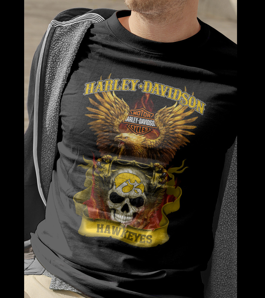 Harley Davidson Motorcycles Hawkeyes Iowa Hawkeyes Eagle Skull Flame T-Shirt