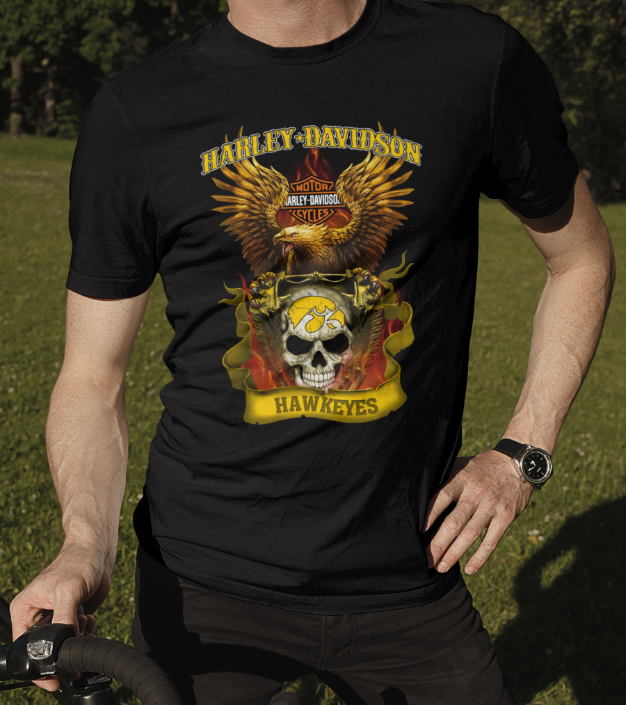 Harley Davidson Motorcycles Hawkeyes Iowa Hawkeyes Eagle Skull Flame T-Shirt