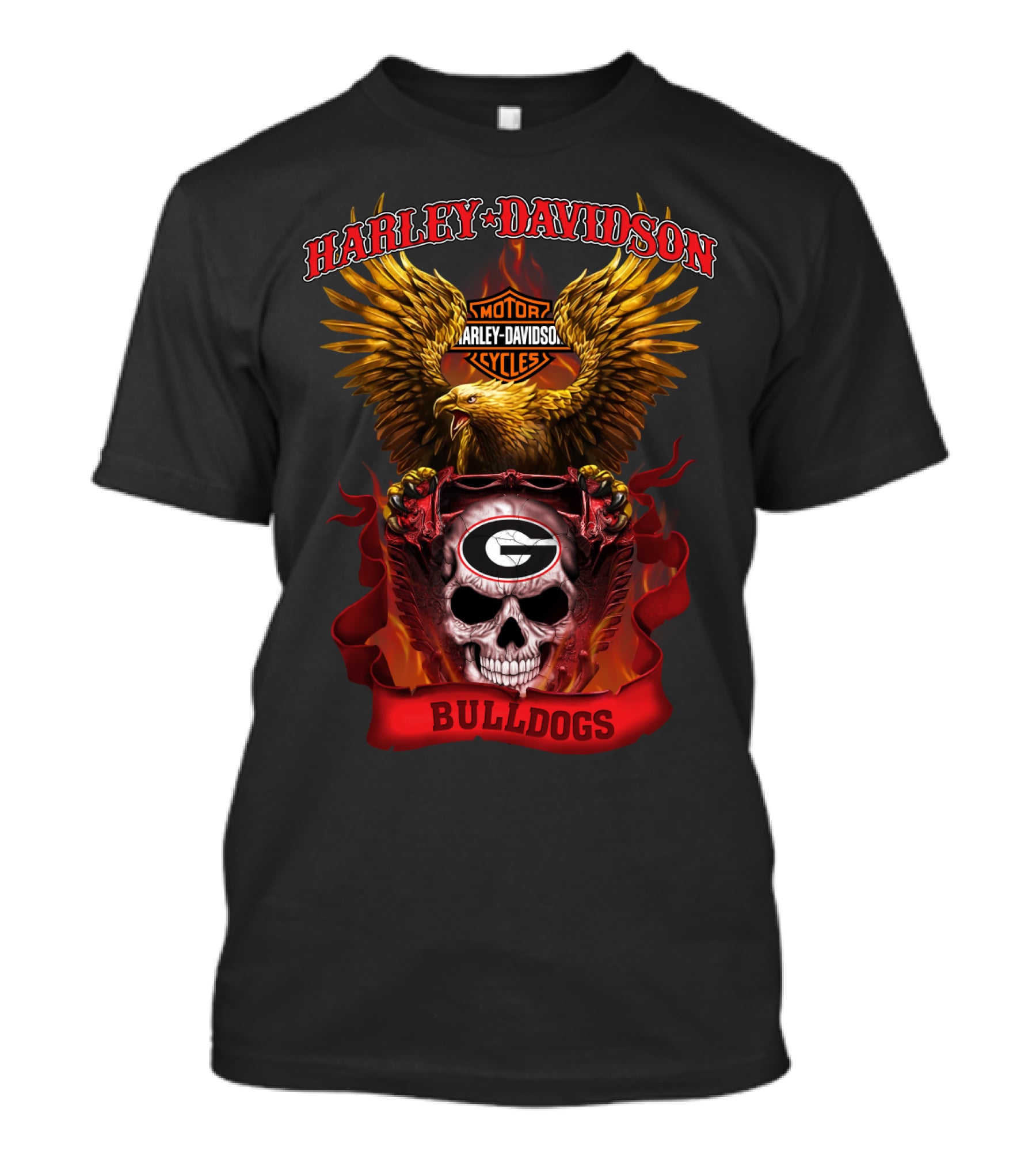 Harley Davidson Motorcycles Georgia Bulldogs Skull Eagle T-Shirt