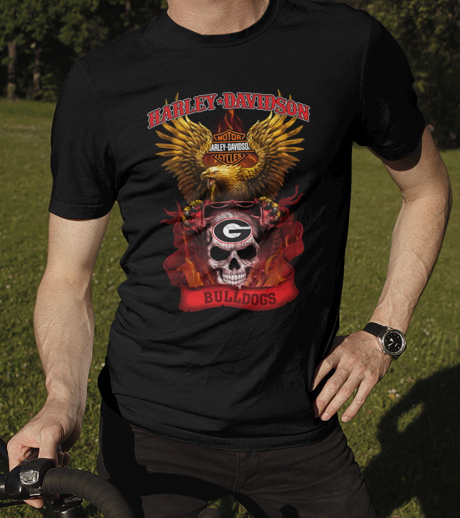 Harley Davidson Motorcycles Georgia Bulldogs Skull Eagle T-Shirt