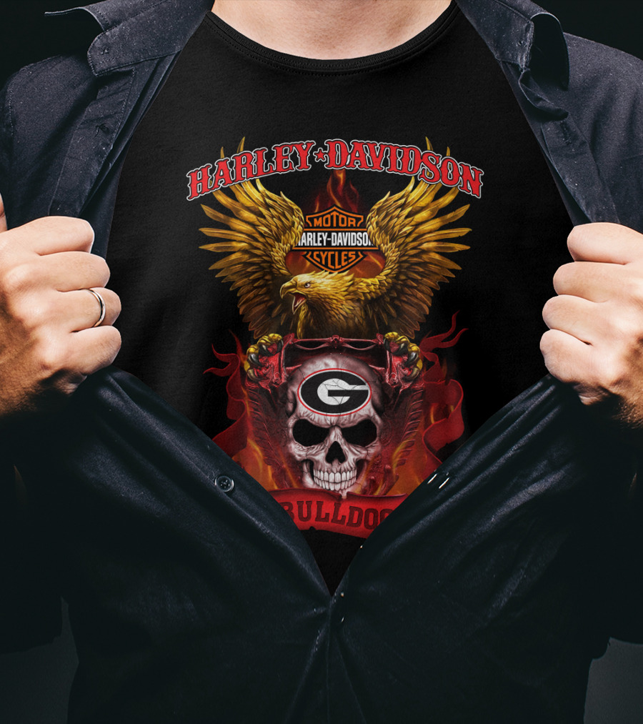 Harley Davidson Motorcycles Georgia Bulldogs Skull Eagle T-Shirt