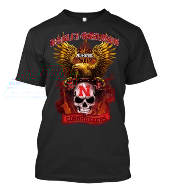 Harley Davidson Cornhuskers Nebraska Motorcycle Skull Eagle T-Shirt
