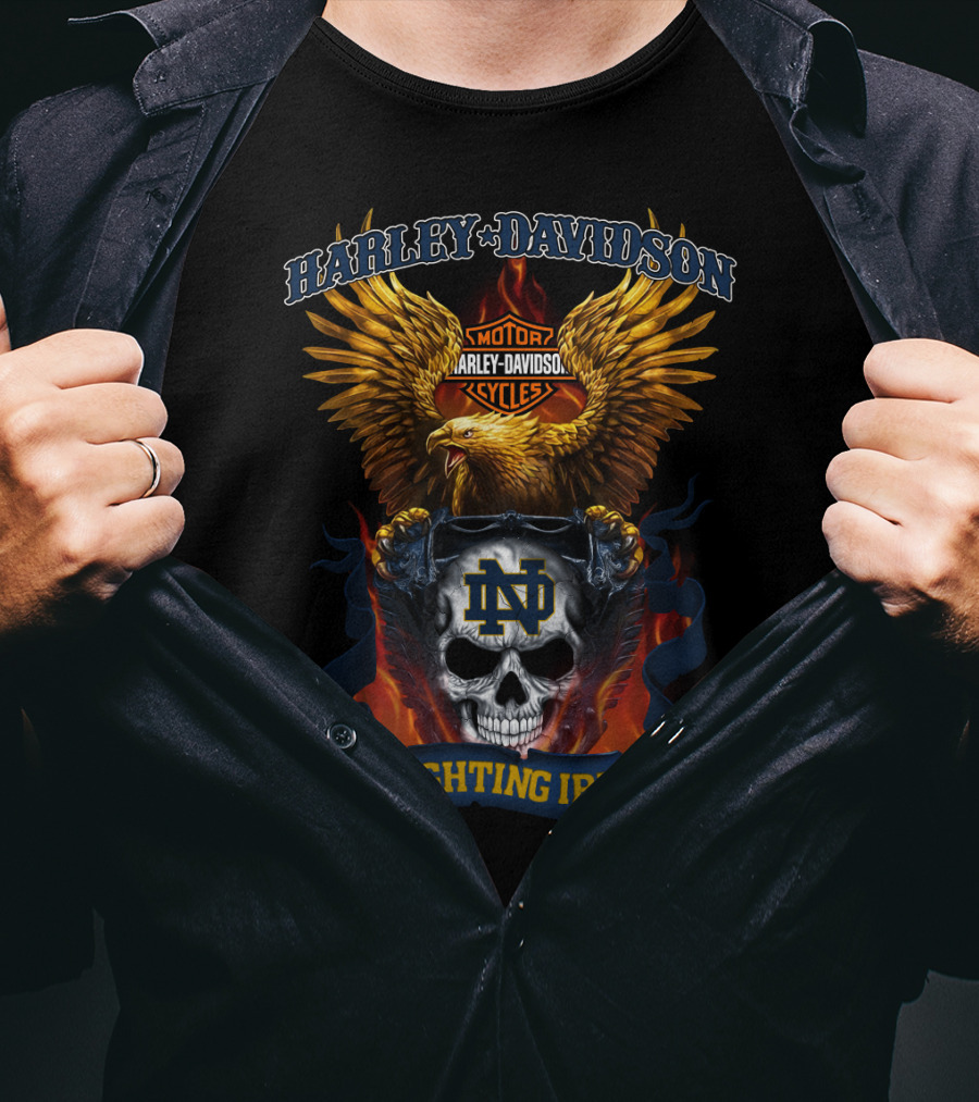 Harley Davidson Eagle Notre Dame Fighting Irish Skull T-Shirt