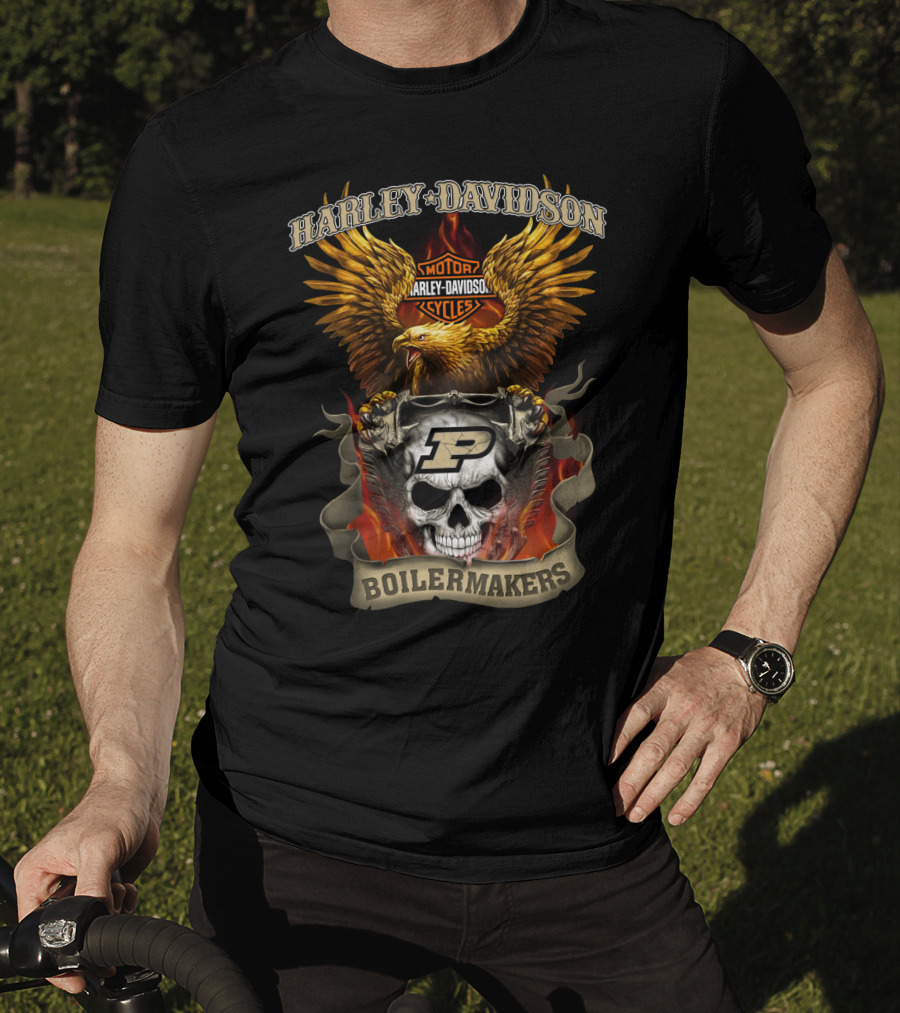 Harley Davidson Motorcycles Eagle Purdue Boilermakers Skull T-Shirt