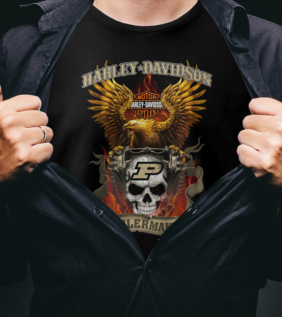 Harley Davidson Motorcycles Eagle Purdue Boilermakers Skull T-Shirt
