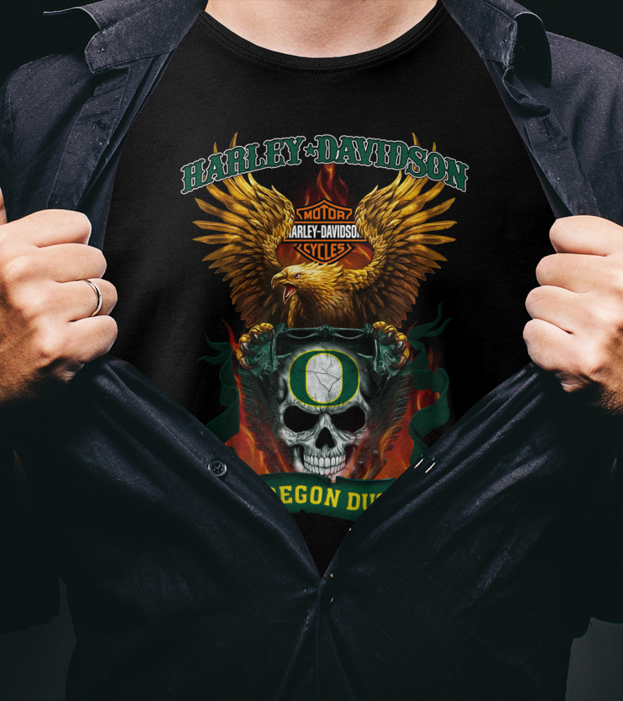 Harley Davidson Oregon Ducks Skull And Eagle T-Shirt