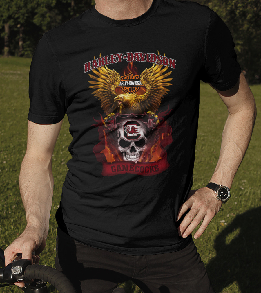 Harley Davidson South Carolina Gamecocks Skull And Eagle T-Shirt
