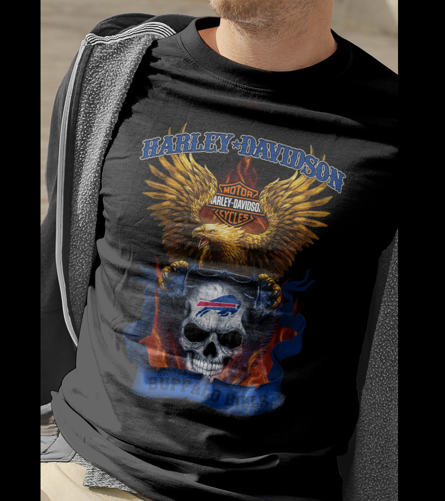 Harley Davidson Motorcycles Buffalo Bills Skull And Eagle T-Shirt
