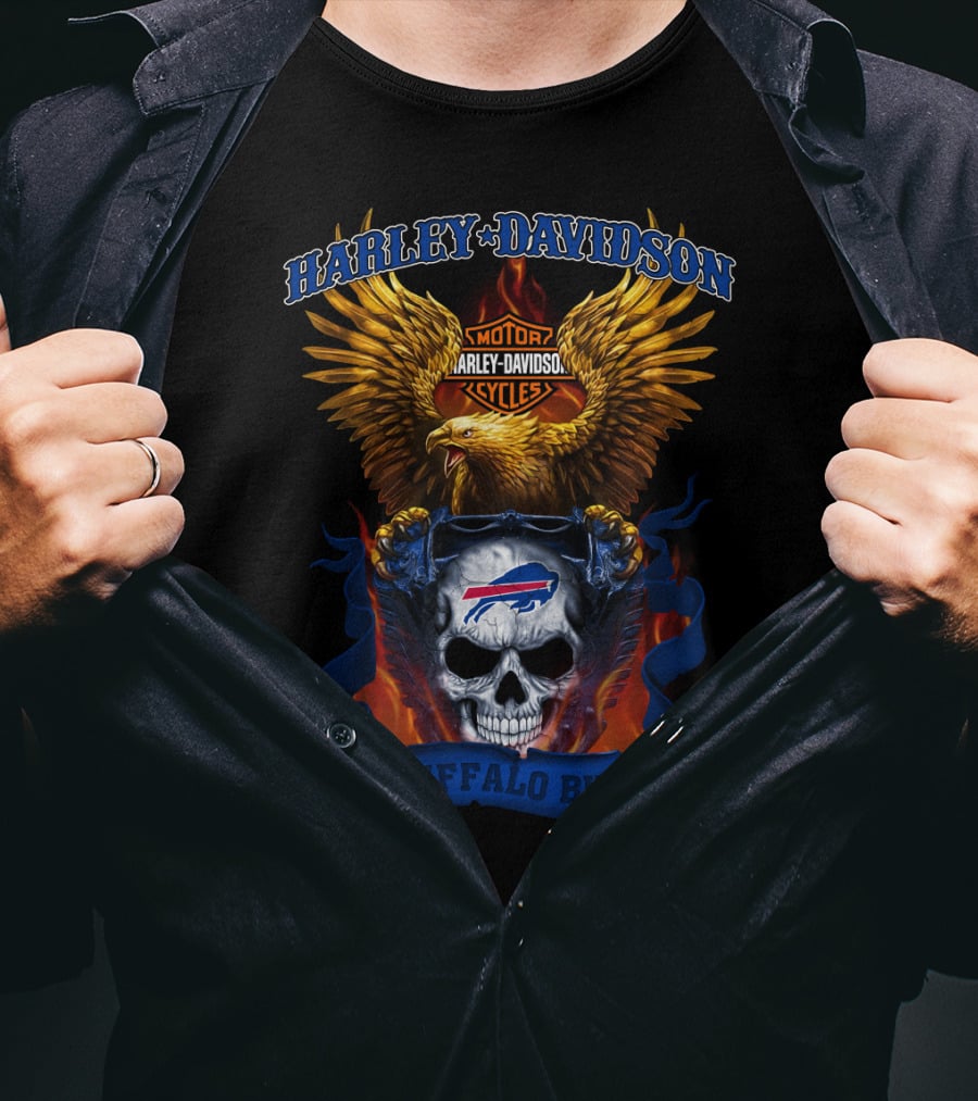Harley Davidson Motorcycles Buffalo Bills Skull And Eagle T-Shirt