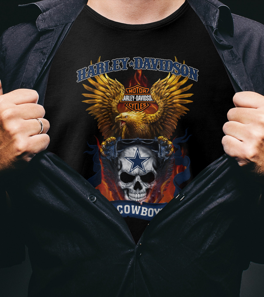 Harley Davidson Motor Cycles Eagle Skull Star Cowboys T-Shirt