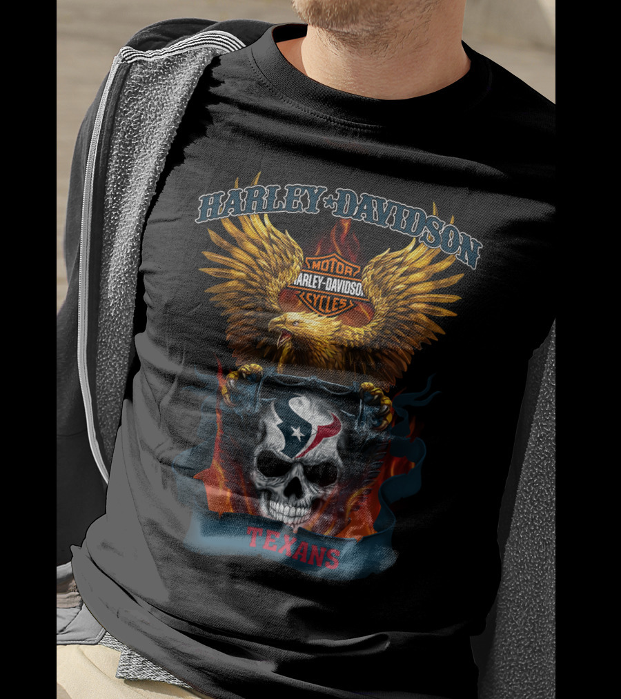 Harley Davidson Motorcycles Eagle Houston Texans Skull T-Shirt