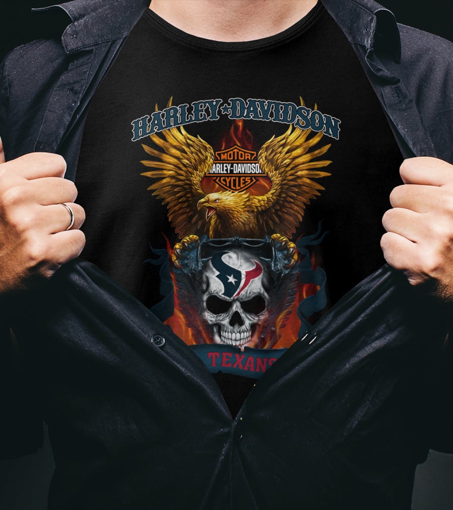 Harley Davidson Motorcycles Eagle Houston Texans Skull T-Shirt