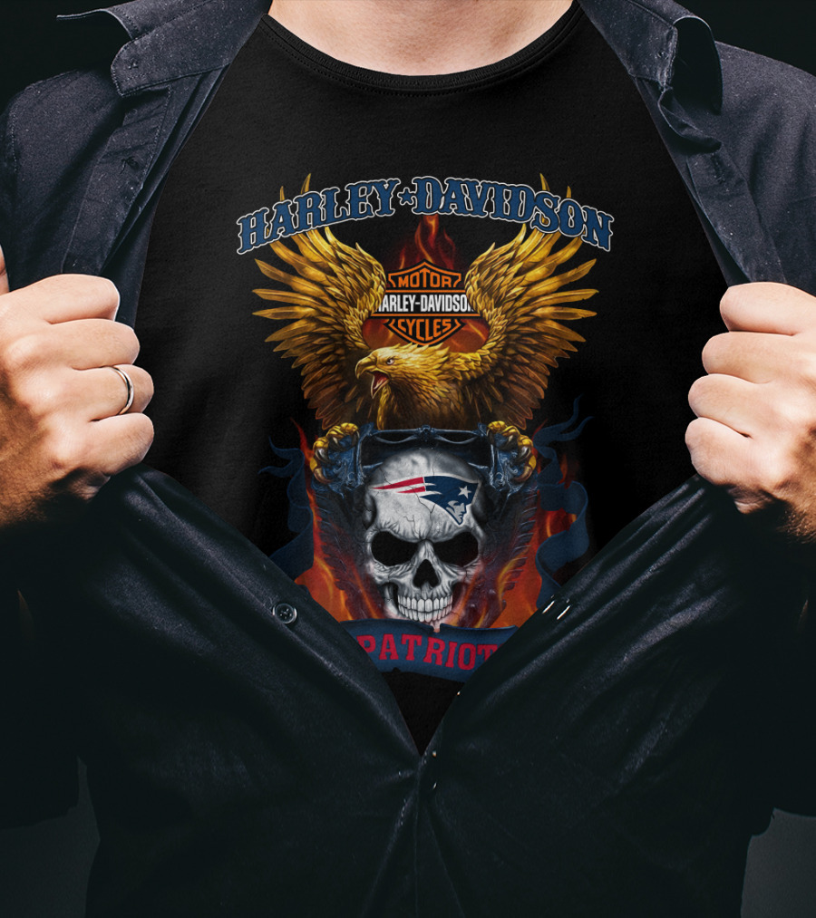 Harley Davidson Motor Cycles Eagle Skull Patriots T-Shirt