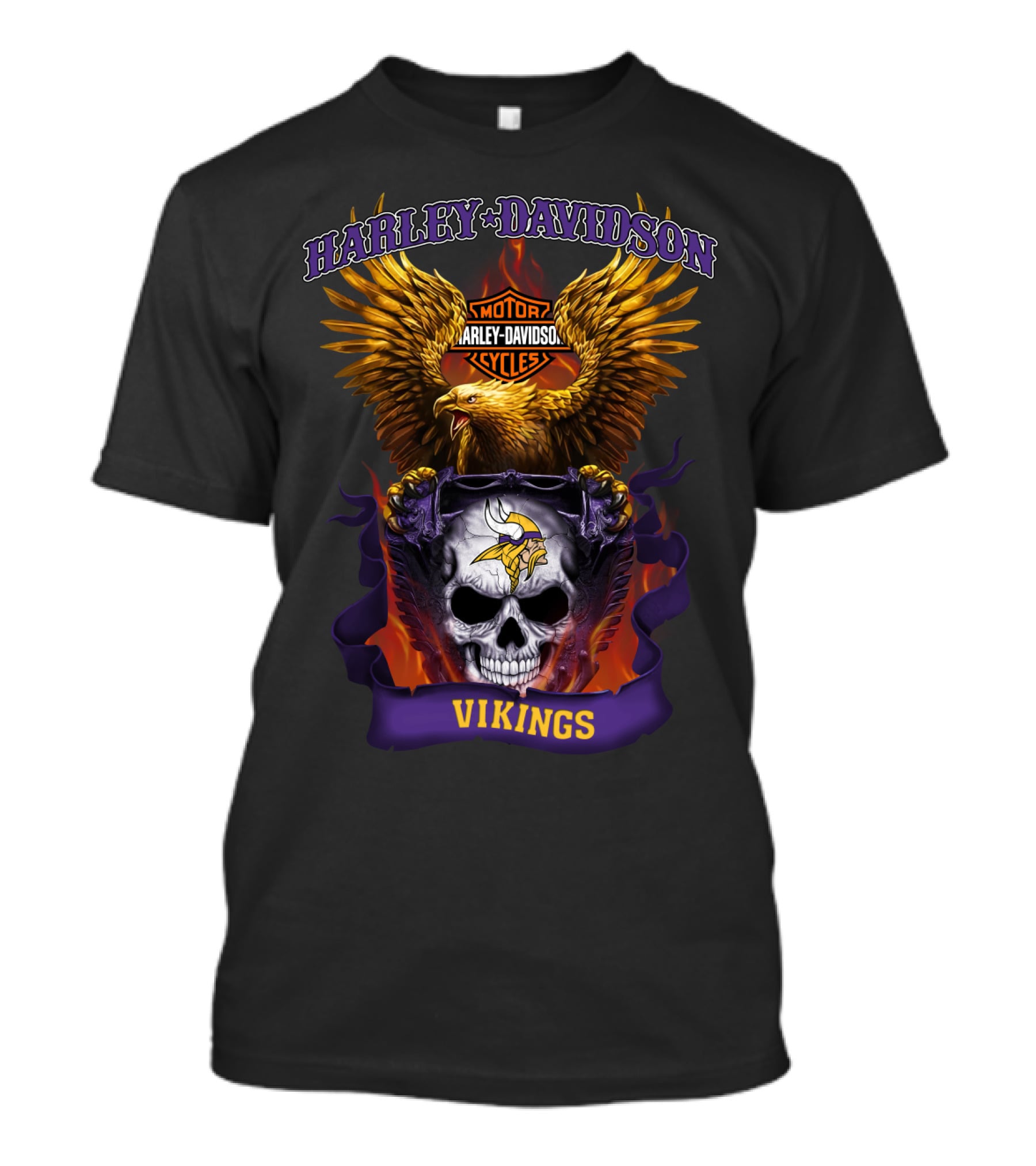 Harley Davidson Motor Cycles Vikings Skull Eagle T-Shirt